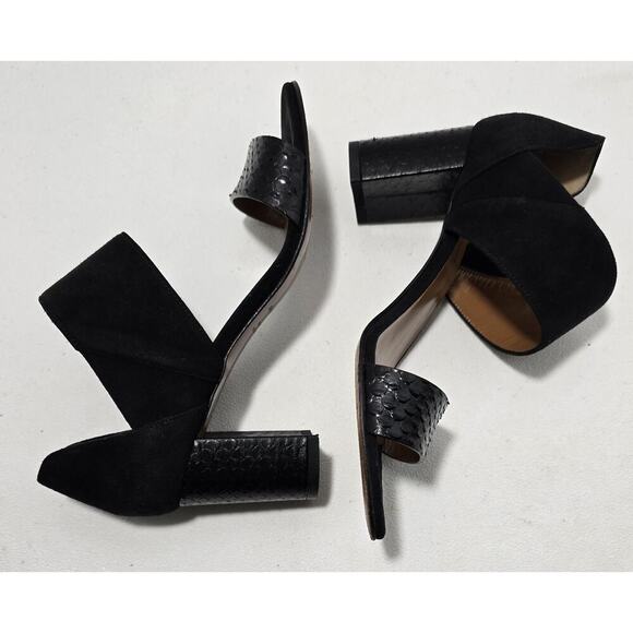 Aquatalia Suzanne Heeled Dress Sandals Suede/Embossed Snakeskin Sz 6.5 B Italy - Picture 6 of 9